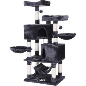 imageBEWISHOME MultiLevel Cat Tree Tower for Indoor Cats with Sisal Scratching PostsPerches Cat Condo Furniture for Large Cats Kitty Activity Center Kitten Play House Grey MMJ05B