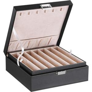 imageBEWISHOME Necklace Organizer Box Necklace Storage Organizer for Chains Bracelets  12 Compartments 7 regular  5 large 6 Hooks 2 Layers  Jewelry Box for Women GirlsBlack SSH31BBlack