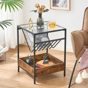 imageBEWISHOME Nightstand Bedside Table with Metal Frame End Table Side Table with Open StorageSmall Table for Living Room Bedroom Night Stand Tempered Glass End Table Bed Side Table Accent Table KTZ61Z