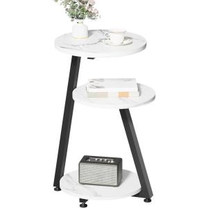 imageBEWISHOME Round End Table Side Table with Metal Frame Accent Bedside Table Nightstand with 3Tier Shelves Small Couch Table for Living Room Bedroom White Gold KTZ41MBlackmarble