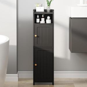 imageBEWISHOME Small Bathroom Cabinet Bathroom Storage Cabinet with Adjustable Shelves ampamp 2 DoorsNarrow Toilet Paper Cabinets79 x 79 x 315 Inches for Small Spaces White YYG03WBlack