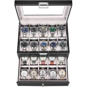 imageBEWISHOME Watch Case 20Slot Watch Box Organizer for Men Watch Case with Large Glass Lid Watch Travel Case Removable Watch Pillows Mens Jewelry Box Watch Display Case Watch Storage Black SSH04CBlackGray