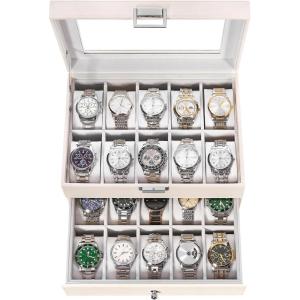 imageBEWISHOME Watch Case 20Slot Watch Box Organizer for Men Watch Case with Large Glass Lid Watch Travel Case Removable Watch Pillows Mens Jewelry Box Watch Display Case Watch Storage Black SSH04CWhiteWhite