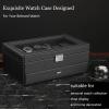 imageBEWISHOME 12 Slot Double Layer Watch Box Watch Cases for Men with Real Glass Lid Watch Holder for Rings Glasses Mens Jewelry Birthday for Father Husband Black SSH02L