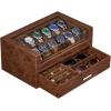 imageBEWISHOME 12 Slot Watch Box Organizer Watch Cases for Men Watch Display Case with Clear Acrylic Lid Luxury Watch Holder Watch Storage case for Jewelry Sunglasses Brown SSH22Z