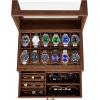 imageBEWISHOME 12 Slot Watch Box Organizer Watch Cases for Men Watch Display Case with Clear Acrylic Lid Luxury Watch Holder Watch Storage case for Jewelry Sunglasses Brown SSH22Z