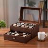 imageBEWISHOME 20 Slot Watch Box for Men Watch Case Watch Display Case with Real Glass Lid 2 Layers Watch Holder Organizer Metal Hinge Brown Leather SSH24Z