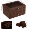 imageBEWISHOME 20 Slot Watch Box for Men Watch Case Watch Display Case with Real Glass Lid 2 Layers Watch Holder Organizer Metal Hinge Brown Leather SSH24Z