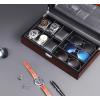 imageBEWISHOME 6Slot Watch Box 3 Mens Jewelry Box Watch Box Organizer for Men Watch Case with Glass Lid Watch Travel Case Removable Watch Pillows Watch Display Case Watch Storage Brown SSH15Y