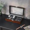 imageBEWISHOME 6Slot Watch Box 3 Mens Jewelry Box Watch Box Organizer for Men Watch Case with Glass Lid Watch Travel Case Removable Watch Pillows Watch Display Case Watch Storage Brown SSH15Y