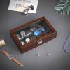 imageBEWISHOME 6Slot Watch Box 3 Mens Jewelry Box Watch Box Organizer for Men Watch Case with Glass Lid Watch Travel Case Removable Watch Pillows Watch Display Case Watch Storage Brown SSH15Y