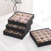 imageBEWISHOME Jewelry Organizer Tray Stackable Earring Storage Trays with Lid for Dresser and Drawer 32 Slots for Rings Earrings Necklaces Bracelets and Watches Set of 4 Black SSH81BJewelry tray with lidBlack