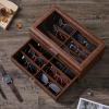 imageBEWISHOME Sunglasses Organizer 12 Slots Sunglasses Case for Women Men Eyeglasses Eyewear Display Case with Clear Glass Top Faux LeatherBrown SSH48ZFaux Leather