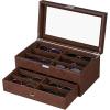 imageBEWISHOME Sunglasses Organizer 12 Slots Sunglasses Case for Women Men Eyeglasses Eyewear Display Case with Clear Glass Top Faux LeatherBrown SSH48ZFaux Leather