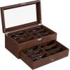 imageBEWISHOME Sunglasses Organizer 12 Slots Sunglasses Case for Women Men Eyeglasses Eyewear Display Case with Clear Glass Top Faux LeatherBrown SSH48ZFaux Leather
