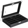 imageBEWISHOME Sunglasses Organizer Glasses Organizer 8Slot Sunglasses Case for Men Eyeglasses Storage Box with Clear Glass Top Smooth PU Leather Interior Black SSH38C