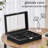 imageBEWISHOME Sunglasses Organizer Glasses Organizer 8Slot Sunglasses Case for Men Eyeglasses Storage Box with Clear Glass Top Smooth PU Leather Interior Black SSH38C