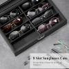 imageBEWISHOME Sunglasses Organizer Glasses Organizer 8Slot Sunglasses Case for Men Eyeglasses Storage Box with Clear Glass Top Smooth PU Leather Interior Black SSH38C