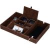 imageBEWISHOME Valet Tray for Men Dresser Organizer Nightstand Organizer Desktop Storage Organizer with Large Smartphone Charging Station 6 Compartments Carbon Fiber Faux LeatherBlack SSH16CBrown