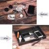 imageBEWISHOME Valet Tray for Men Dresser Organizer Nightstand Organizer Desktop Storage Organizer with Large Smartphone Charging Station 6 Compartments Carbon Fiber Faux LeatherBlack SSH16CBlack
