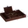 imageBEWISHOME Valet Tray for Men Dresser Organizer Nightstand Organizer Desktop Storage Organizer with Large Smartphone Charging Station 6 Compartments Carbon Fiber Faux LeatherBlack SSH16CBrown