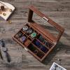 imageBEWISHOME Watch Box 6Slot Watch Case and 3Slots Sunglasses Box for Men Sunglasses Storage with Large Glass Lid Jewelry Box for Men Women Brown SSH18ZBrown