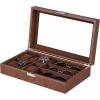 imageBEWISHOME Watch Box 6Slot Watch Case and 3Slots Sunglasses Box for Men Sunglasses Storage with Large Glass Lid Jewelry Box for Men Women Brown SSH18ZBrown