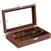 imageBEWISHOME Watch Box 6Slot Watch Case and 3Slots Sunglasses Box for Men Sunglasses Storage with Large Glass Lid Jewelry Box for Men Women Brown SSH18ZBrown