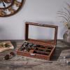 imageBEWISHOME Watch Box 6Slot Watch Case and 3Slots Sunglasses Box for Men Sunglasses Storage with Large Glass Lid Jewelry Box for Men Women Brown SSH18ZBrown