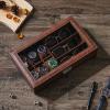 imageBEWISHOME Watch Box 6Slot Watch Case and 3Slots Sunglasses Box for Men Sunglasses Storage with Large Glass Lid Jewelry Box for Men Women Brown SSH18ZBrown