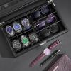 imageBEWISHOME Watch Box 6Slot Watch Case and 3Slots Sunglasses Box for Men Sunglasses Storage with Large Glass Lid Jewelry Box for Men Women Brown SSH18ZCarbor Fiber