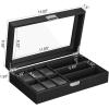 imageBEWISHOME Watch Box 6Slot Watch Case and 3Slots Sunglasses Box for Men Sunglasses Storage with Large Glass Lid Jewelry Box for Men Women Brown SSH18ZCarbor Fiber
