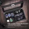 imageBEWISHOME Watch Box 6Slot Watch Case and 3Slots Sunglasses Box for Men Sunglasses Storage with Large Glass Lid Jewelry Box for Men Women Brown SSH18ZCarbor Fiber