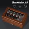 imageBEWISHOME Watch Box for Men 12Slot Watch Case 2Layer Watch Case With Drawer Mens Jewelry Box with Large Glass Lid Watch Display Case Watch Holder Organizer Watch Storage for Men Women Espresso