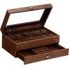 imageBEWISHOME Watch Box for Men 12Slot Watch Case 2Layer Watch Case With Drawer Mens Jewelry Box with Large Glass Lid Watch Display Case Watch Holder Organizer Watch Storage for Men Women Espresso