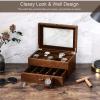 imageBEWISHOME Watch Box for Men Watch Case 10 Slots Watch Organizer with Drawer for Sunglass and Watch Storage Large Glass Top Faux LeatherBrown SSH34Z