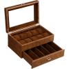 imageBEWISHOME Watch Box for Men Watch Case 10 Slots Watch Organizer with Drawer for Sunglass and Watch Storage Large Glass Top Faux LeatherBrown SSH34Z