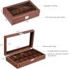 imageBEWISHOME Watch Case 12Slot Watch Box with Large Glass Lid Watch Case for Men Watch Box Organizer Mens Jewelry Box Removable Watch Pillows Synthetic Leather Brown SSH08Z