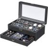 imageBEWISHOME 12 Slot Double Layer Watch Box Watch Cases for Men with Real Glass Lid Watch Holder for Rings Glasses Mens Jewelry Birthday for Father Husband Black SSH02L