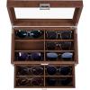 imageBEWISHOME Sunglasses Organizer 12 Slots Sunglasses Case for Women Men Eyeglasses Eyewear Display Case with Clear Glass Top Faux LeatherBrown SSH48ZFaux Leather