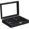 imageBEWISHOME Sunglasses Organizer Glasses Organizer 8Slot Sunglasses Case for Men Eyeglasses Storage Box with Clear Glass Top Smooth PU Leather Interior Black SSH38C