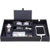 imageBEWISHOME Valet Tray for Men Dresser Organizer Nightstand Organizer Desktop Storage Organizer with Large Smartphone Charging Station 6 Compartments Carbon Fiber Faux LeatherBlack SSH16CBlack
