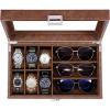 imageBEWISHOME Watch Box 6Slot Watch Case and 3Slots Sunglasses Box for Men Sunglasses Storage with Large Glass Lid Jewelry Box for Men Women Brown SSH18ZBrown