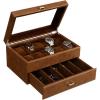 imageBEWISHOME Watch Box for Men Watch Case 10 Slots Watch Organizer with Drawer for Sunglass and Watch Storage Large Glass Top Faux LeatherBrown SSH34Z