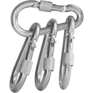 imageBEWISHOME 4 Pack Carabiner Hooks Hammock Locking Solid Metal D Clips with Heavy Duty 500LBS Screw Gate Hammock LockingQuick Link for Outdoor Camping Hiking Traveling Backpacking Black ampamp Silver HDK02silver