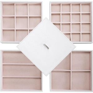 imageBEWISHOME Jewelry Organizer Tray Stackable Earring Storage Trays with Lid for Dresser and Drawer 32 Slots for Rings Earrings Necklaces Bracelets and Watches Set of 4 Black SSH81BJewelry tray with lidWhite