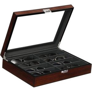 imageBEWISHOME Sunglasses Organizer Glasses Organizer 8Slot Sunglasses Case for Men Eyeglasses Storage Box with Clear Glass Top Smooth PU Leather Interior Brown SSH25YHighend