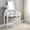 imageBEWISHOME Vanity Set with Mirror ampamp Cushioned Stool Dressing Table Vanity Makeup Table 5 Drawers 2 Dividers Movable Organizers White FST01W10 bulbs