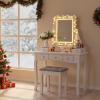 imageBEWISHOME Vanity Set with Mirror ampamp Cushioned Stool Dressing Table Vanity Makeup Table 5 Drawers 2 Dividers Movable Organizers White FST01Wlight strip