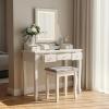 imageBEWISHOME Vanity Set with Mirror ampamp Cushioned Stool Dressing Table Vanity Makeup Table 5 Drawers 2 Dividers Movable Organizers White FST01Wlight strip